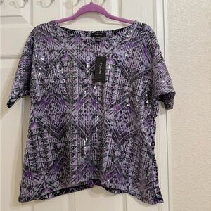 Style & Co Geometric Purple Sequin Blouse Top NWT